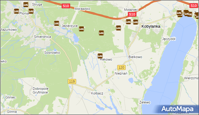 mapa Rekowo gmina Kobylanka, Rekowo gmina Kobylanka na mapie Targeo