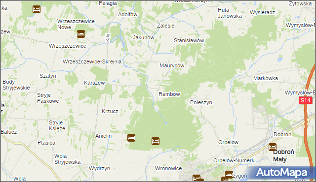 mapa Rembów gmina Łask, Rembów gmina Łask na mapie Targeo