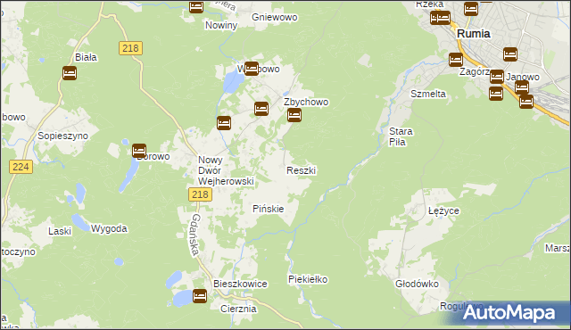 mapa Reszki gmina Wejherowo, Reszki gmina Wejherowo na mapie Targeo