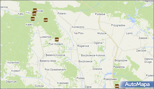 mapa Rogienice gmina Włoszczowa, Rogienice gmina Włoszczowa na mapie Targeo