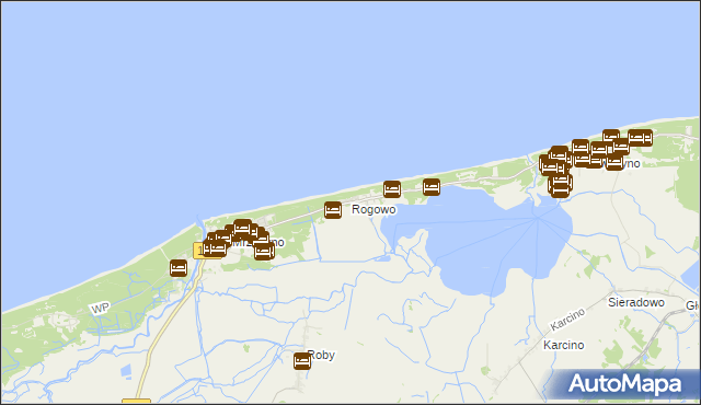 mapa Rogowo gmina Trzebiatów, Rogowo gmina Trzebiatów na mapie Targeo