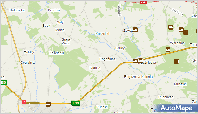 mapa Rogoźnica gmina Międzyrzec Podlaski, Rogoźnica gmina Międzyrzec Podlaski na mapie Targeo