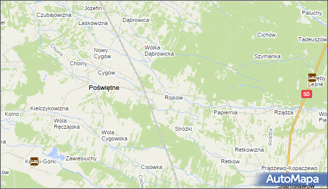 mapa Rojków gmina Poświętne, Rojków gmina Poświętne na mapie Targeo