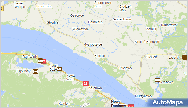 mapa Rokicie gmina Brudzeń Duży, Rokicie gmina Brudzeń Duży na mapie Targeo