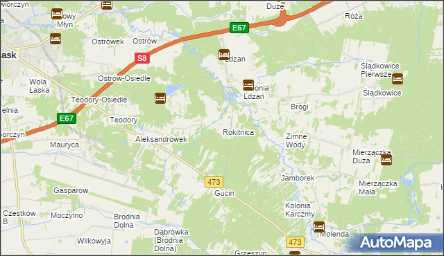 mapa Rokitnica gmina Łask, Rokitnica gmina Łask na mapie Targeo