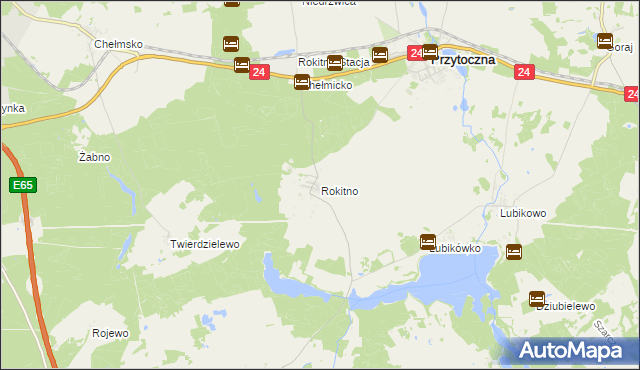 mapa Rokitno gmina Przytoczna, Rokitno gmina Przytoczna na mapie Targeo