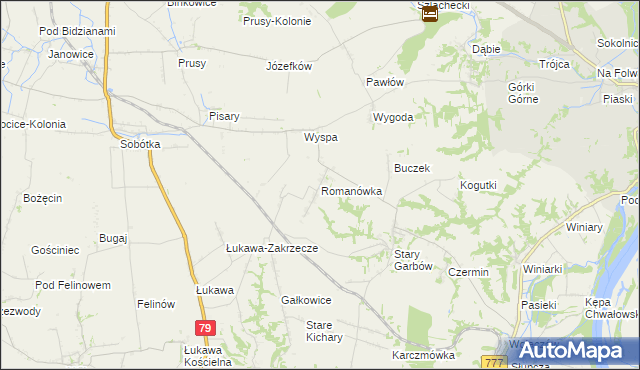 mapa Romanówka gmina Dwikozy, Romanówka gmina Dwikozy na mapie Targeo