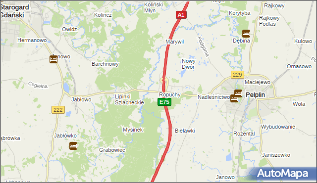 mapa Ropuchy, Ropuchy na mapie Targeo