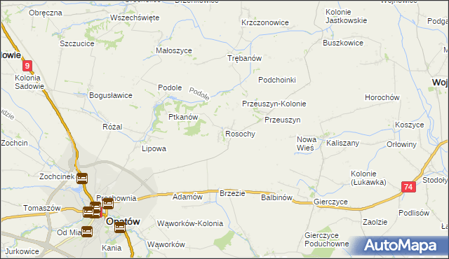 mapa Rosochy gmina Opatów, Rosochy gmina Opatów na mapie Targeo