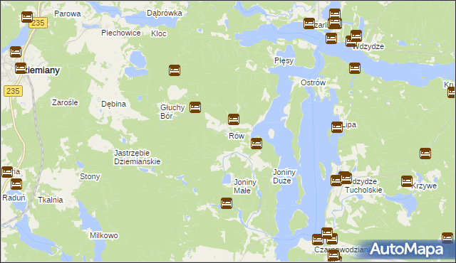 mapa Rów gmina Dziemiany, Rów gmina Dziemiany na mapie Targeo