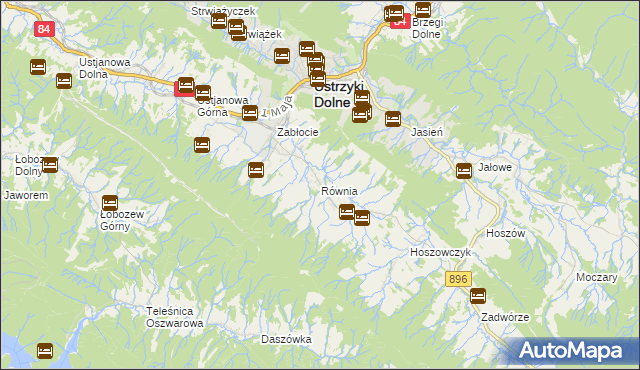 mapa Równia gmina Ustrzyki Dolne, Równia gmina Ustrzyki Dolne na mapie Targeo