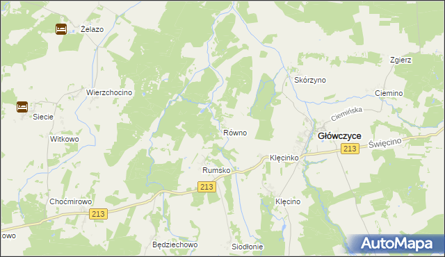 mapa Równo gmina Główczyce, Równo gmina Główczyce na mapie Targeo