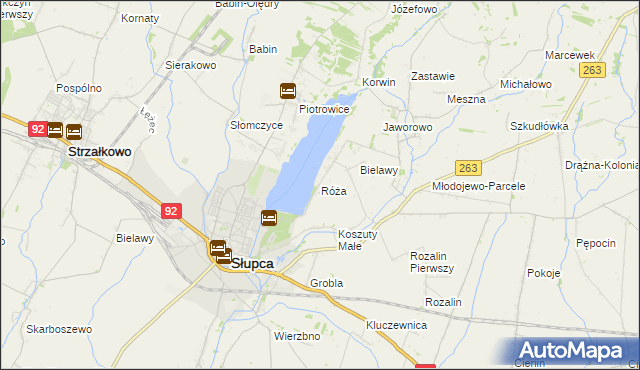 mapa Róża gmina Słupca, Róża gmina Słupca na mapie Targeo