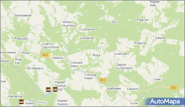 mapa Róża gmina Susiec, Róża gmina Susiec na mapie Targeo