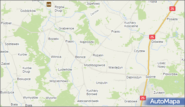 mapa Rozalin gmina Rychwał, Rozalin gmina Rychwał na mapie Targeo