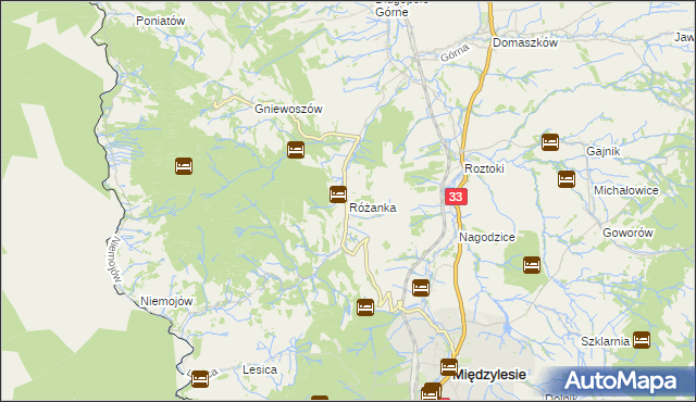 mapa Różanka gmina Międzylesie, Różanka gmina Międzylesie na mapie Targeo