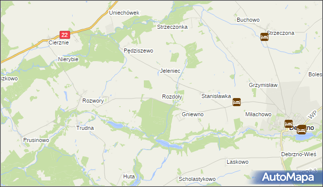 mapa Rozdoły gmina Debrzno, Rozdoły gmina Debrzno na mapie Targeo