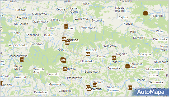 mapa Rozdziele gmina Żegocina, Rozdziele gmina Żegocina na mapie Targeo