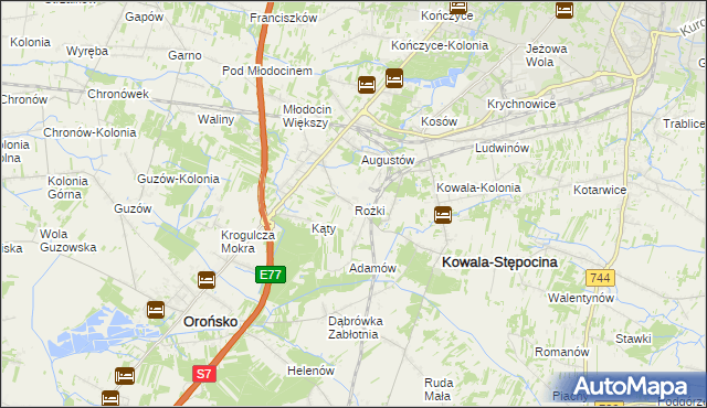 mapa Rożki gmina Kowala, Rożki gmina Kowala na mapie Targeo