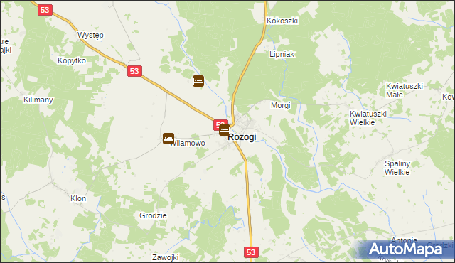 mapa Rozogi powiat szczycieński, Rozogi powiat szczycieński na mapie Targeo