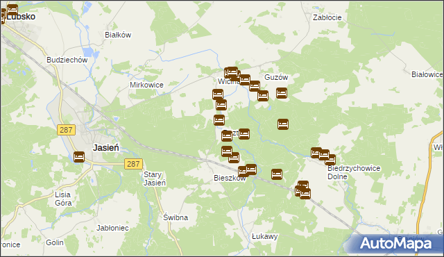 mapa Roztoki gmina Jasień, Roztoki gmina Jasień na mapie Targeo