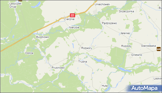 mapa Rozwory gmina Debrzno, Rozwory gmina Debrzno na mapie Targeo