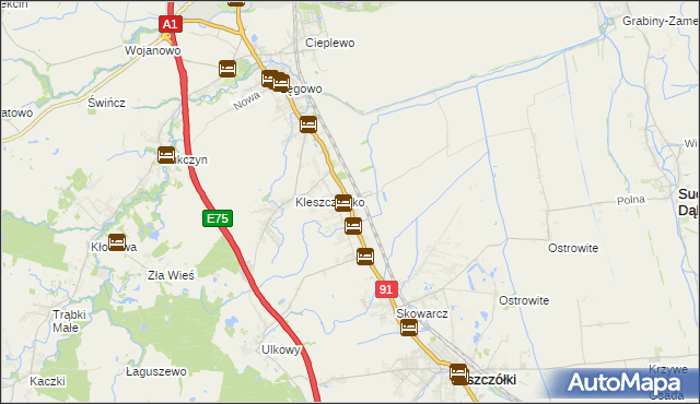 mapa Różyny, Różyny na mapie Targeo