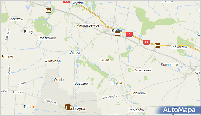 mapa Ruda gmina Dobrzyca, Ruda gmina Dobrzyca na mapie Targeo