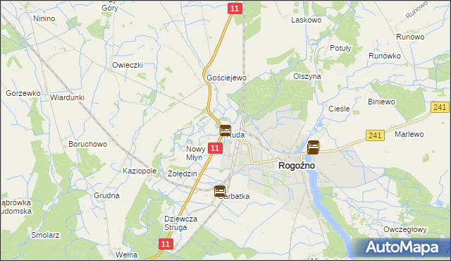 mapa Ruda gmina Rogoźno, Ruda gmina Rogoźno na mapie Targeo