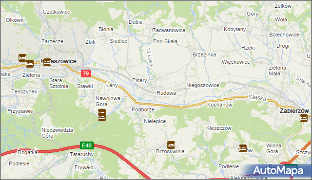 mapa Rudawa gmina Zabierzów, Rudawa gmina Zabierzów na mapie Targeo
