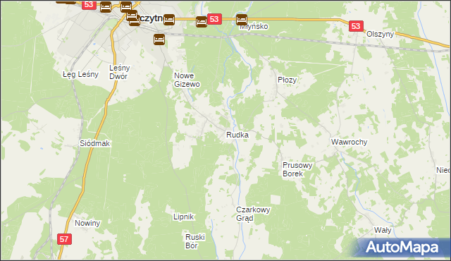 mapa Rudka gmina Szczytno, Rudka gmina Szczytno na mapie Targeo