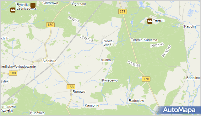 mapa Rudka gmina Trzcianka, Rudka gmina Trzcianka na mapie Targeo