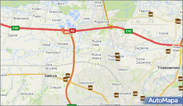 mapa Rudna Wielka gmina Świlcza, Rudna Wielka gmina Świlcza na mapie Targeo