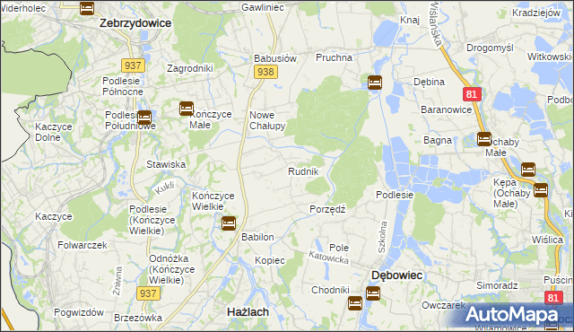 mapa Rudnik gmina Hażlach, Rudnik gmina Hażlach na mapie Targeo