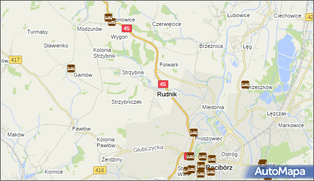 mapa Rudnik powiat raciborski, Rudnik powiat raciborski na mapie Targeo