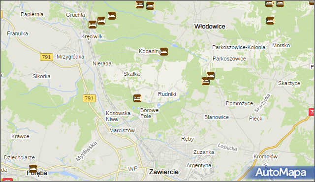 mapa Rudniki gmina Włodowice, Rudniki gmina Włodowice na mapie Targeo