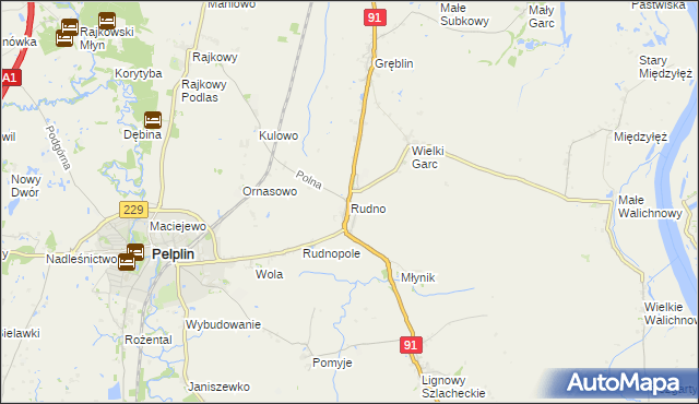 mapa Rudno gmina Pelplin, Rudno gmina Pelplin na mapie Targeo