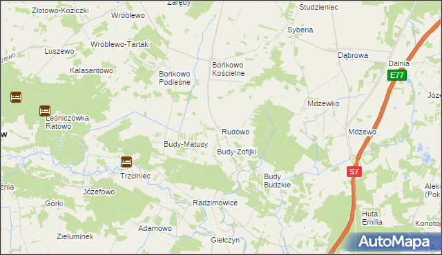 mapa Rudowo gmina Strzegowo, Rudowo gmina Strzegowo na mapie Targeo