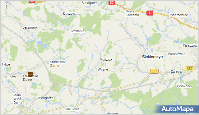 mapa Rudzica gmina Siekierczyn, Rudzica gmina Siekierczyn na mapie Targeo