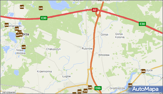 mapa Rusinów gmina Świebodzin, Rusinów gmina Świebodzin na mapie Targeo