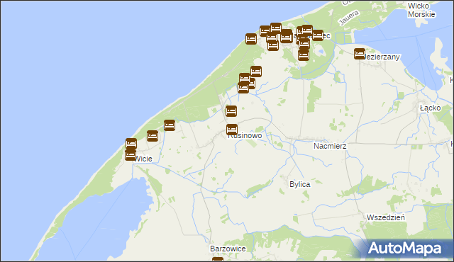 mapa Rusinowo gmina Postomino, Rusinowo gmina Postomino na mapie Targeo