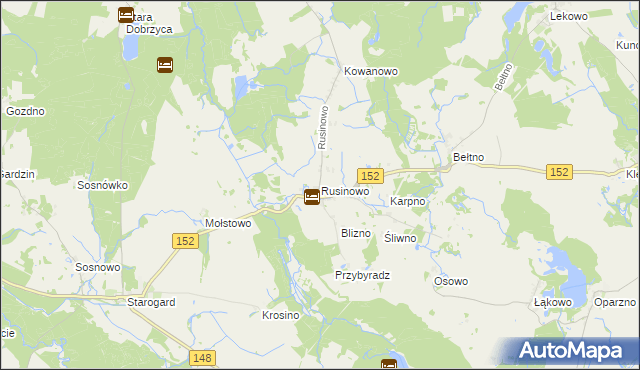 mapa Rusinowo gmina Świdwin, Rusinowo gmina Świdwin na mapie Targeo