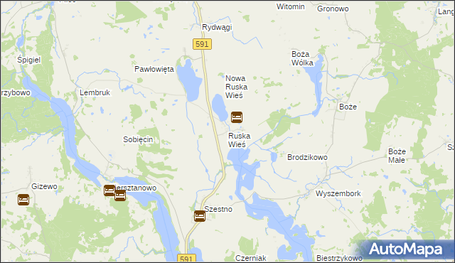 mapa Ruska Wieś gmina Mrągowo, Ruska Wieś gmina Mrągowo na mapie Targeo