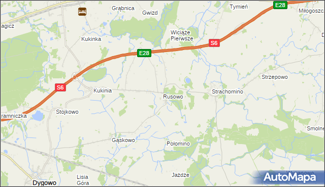 mapa Rusowo, Rusowo na mapie Targeo