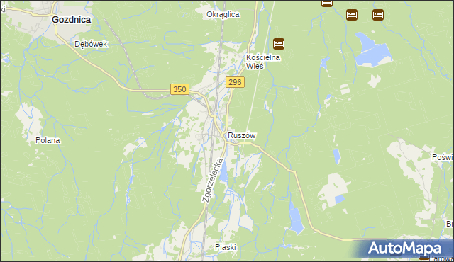 mapa Ruszów gmina Węgliniec, Ruszów gmina Węgliniec na mapie Targeo