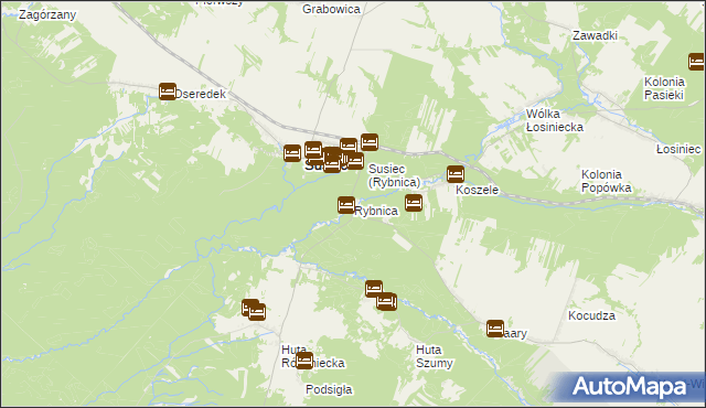 mapa Rybnica gmina Susiec, Rybnica gmina Susiec na mapie Targeo