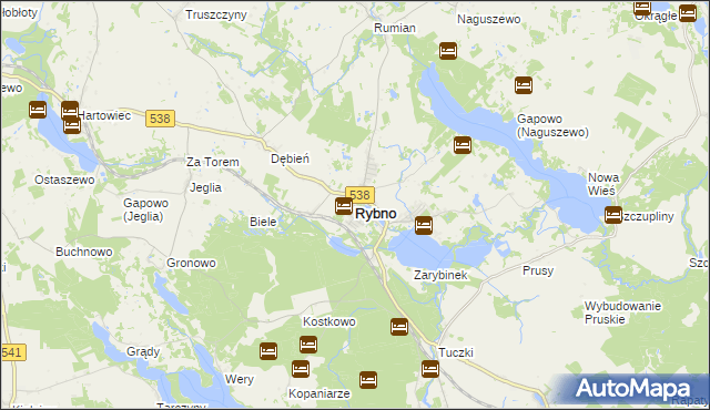 mapa Rybno powiat działdowski, Rybno powiat działdowski na mapie Targeo