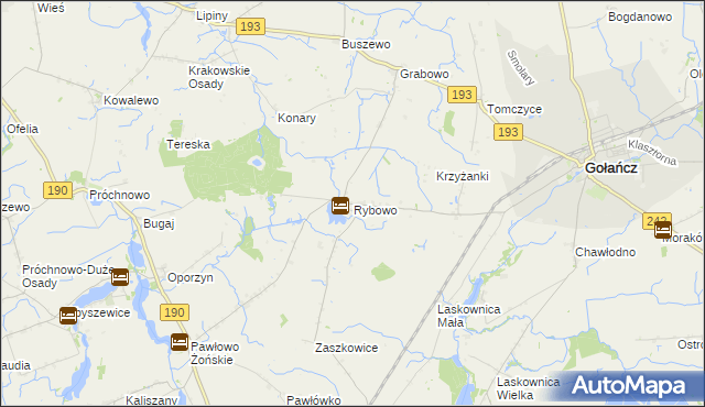 mapa Rybowo gmina Gołańcz, Rybowo gmina Gołańcz na mapie Targeo