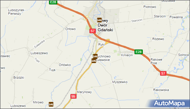 mapa Rychnowo Żuławskie, Rychnowo Żuławskie na mapie Targeo