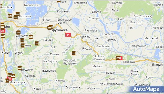 mapa Ryczów gmina Spytkowice, Ryczów gmina Spytkowice na mapie Targeo